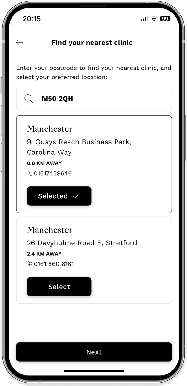 Purchase online and share your location and time preferences in your Health Hub.